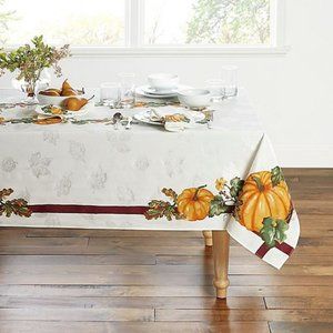 Autumn Medley Pumpkin Damask 60x120 inch Thanksgiving Tablecloth seats 10 to 12